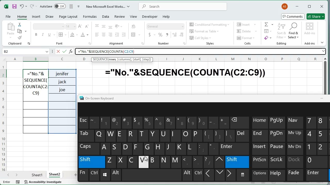 How to create dynamic number list in excel