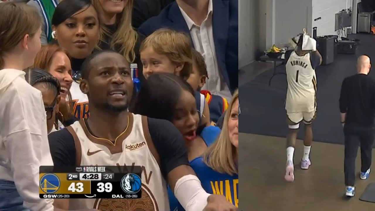 Джонатан Куминга занимает место болельщика после травмы, а затем, хромая, направляется в раздевал...