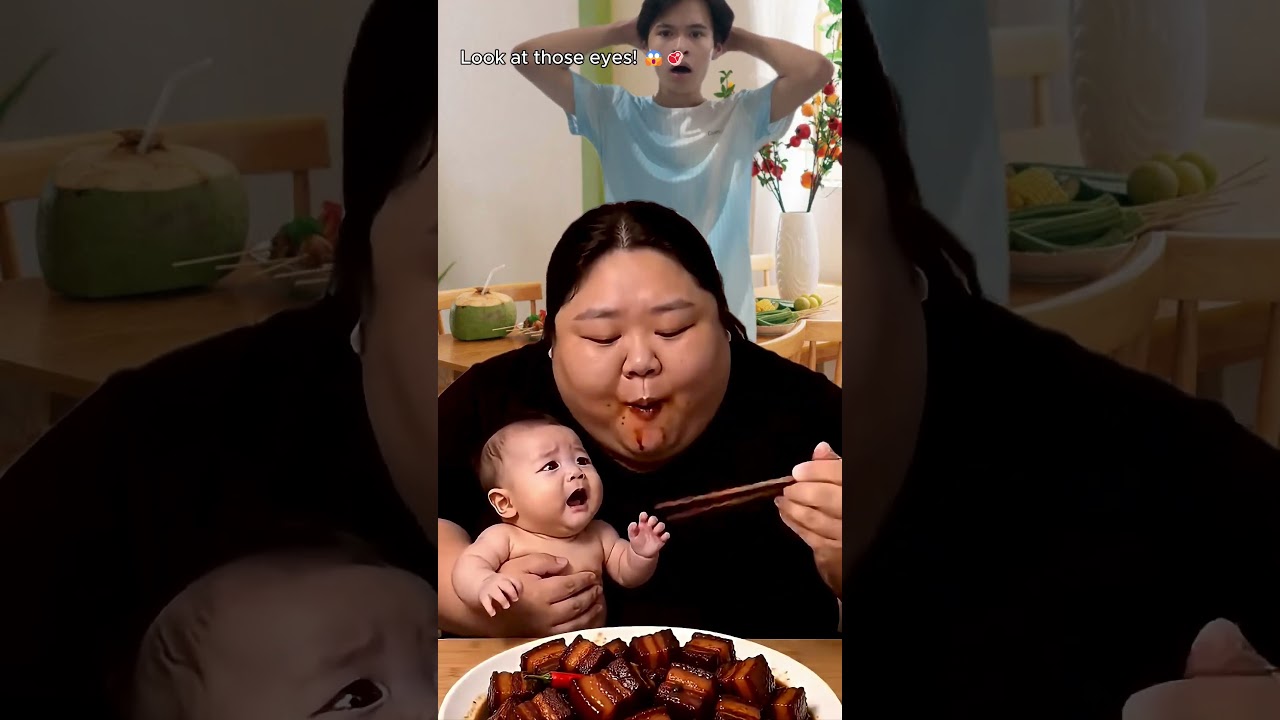 Baby&rsquo;s reaction to mom eating pork belly is SHOCKING! 😱🥩