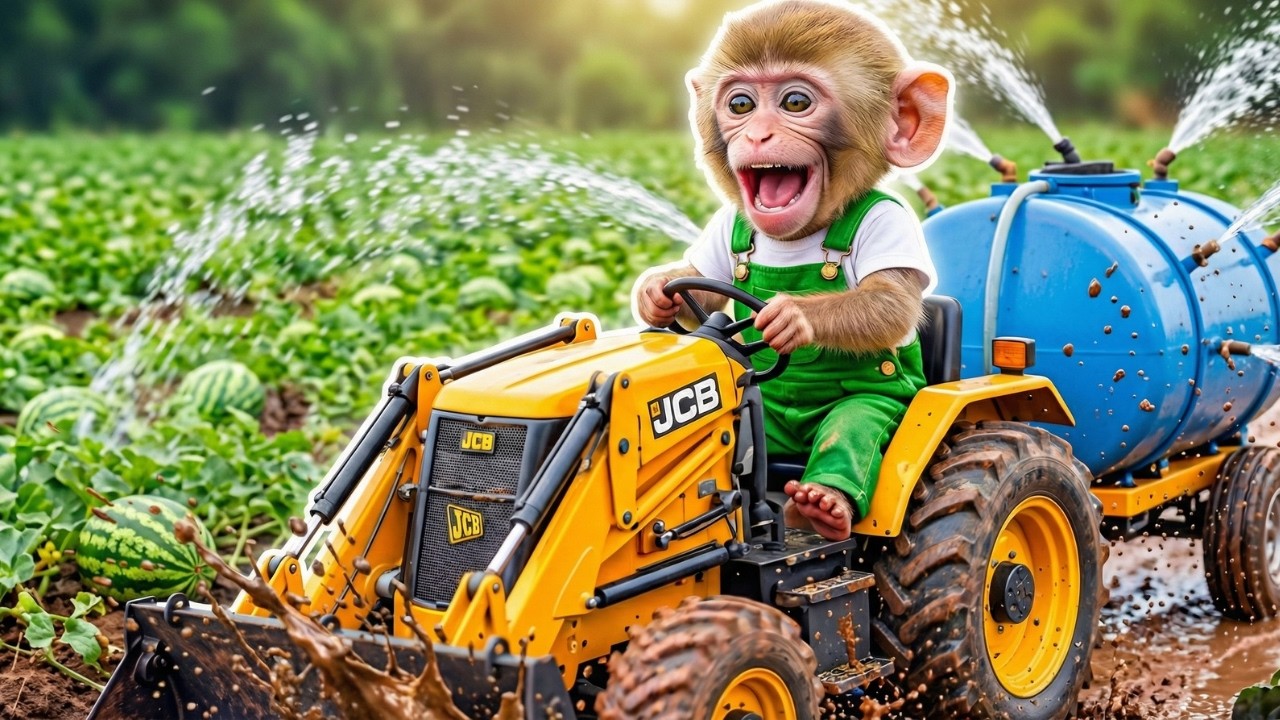Monkey Nana Waters the Watermelon Farm with a JCB… But THIS Happened! 😱🍉🚜