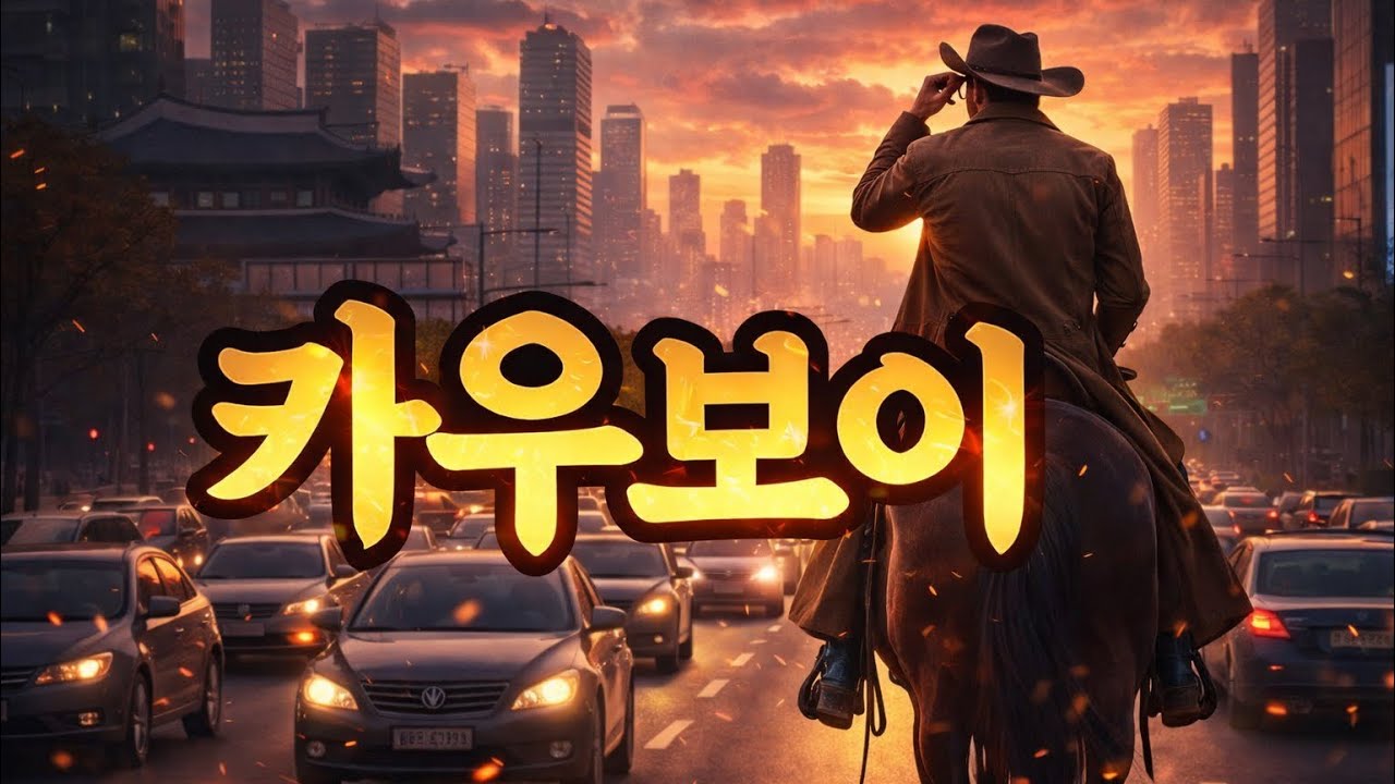 석양 노을 빛 아래 카우보이