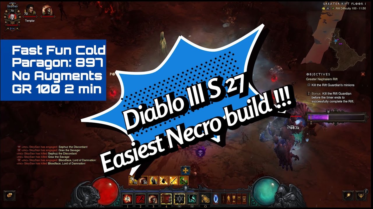 DIABLO 3 Season 27 Fun Sanctified Power Cold Necro build: one Golem and a whole lotta Corpses !