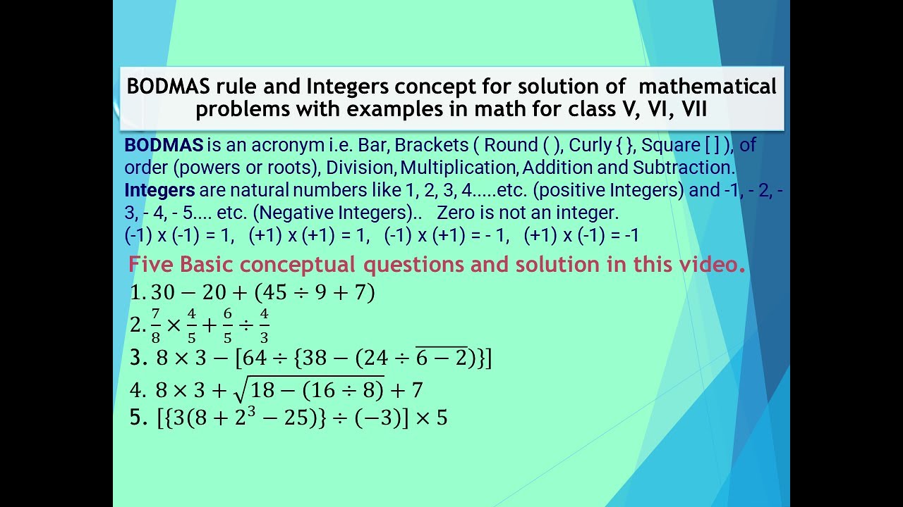 BODMAS Rule Class 6, 7 Foundation JEE Maths,  Integers for Class 7 in English 