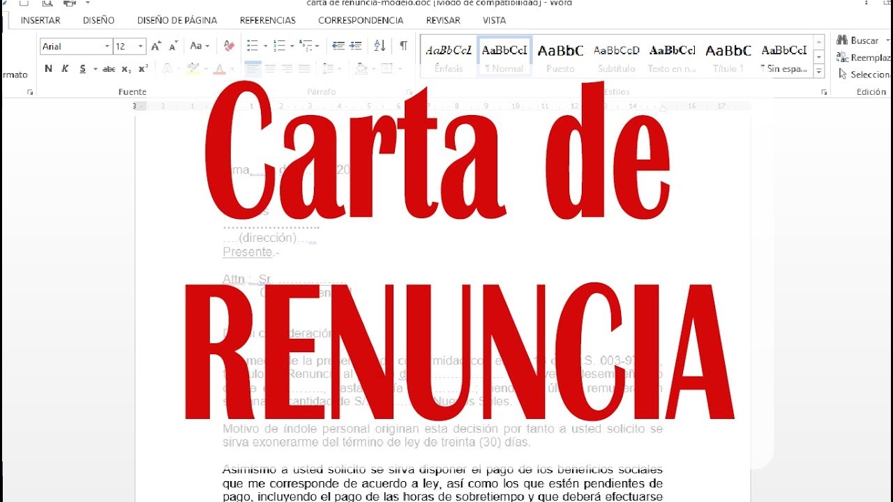 Modelo de Carta de Renuncia de Trabajo Perú  - Abogado Laboralista Perú