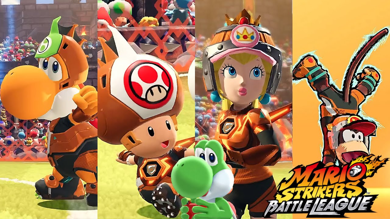 Mario Strikers Battle League Yoshi Toad Peach and Diddy Kong at Lava Castle CPU Hard