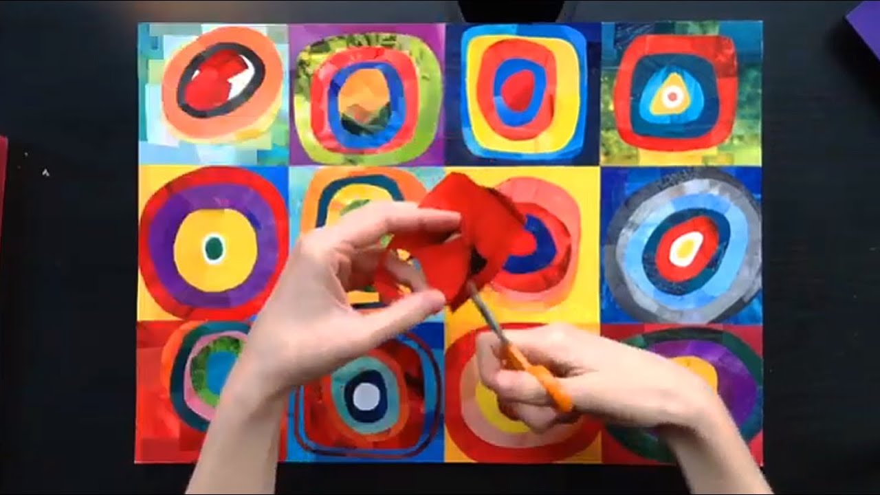 Time-Lapse Paper Collage of Kandinsky's Squares with Concentric Circles