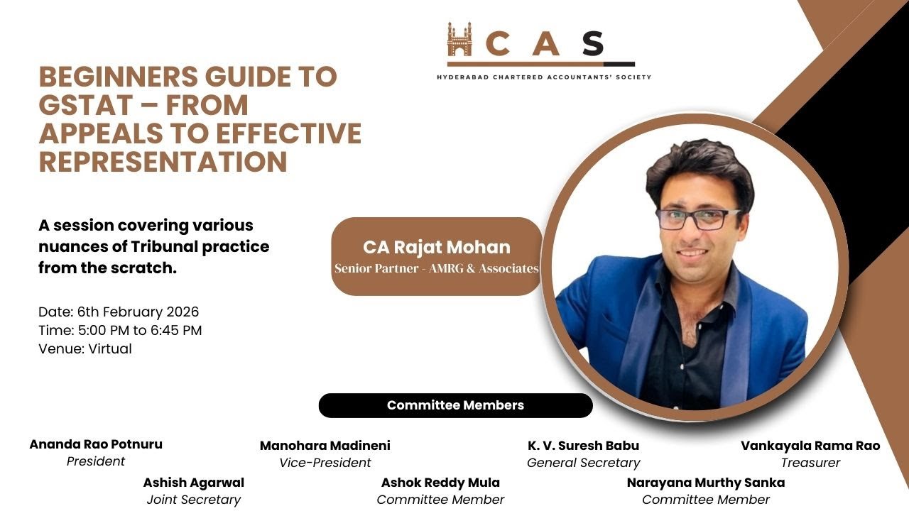 HCAS on Beginner’s Guide to GSTAT | Appeals to Effective Representation by CA Rajat Mohan