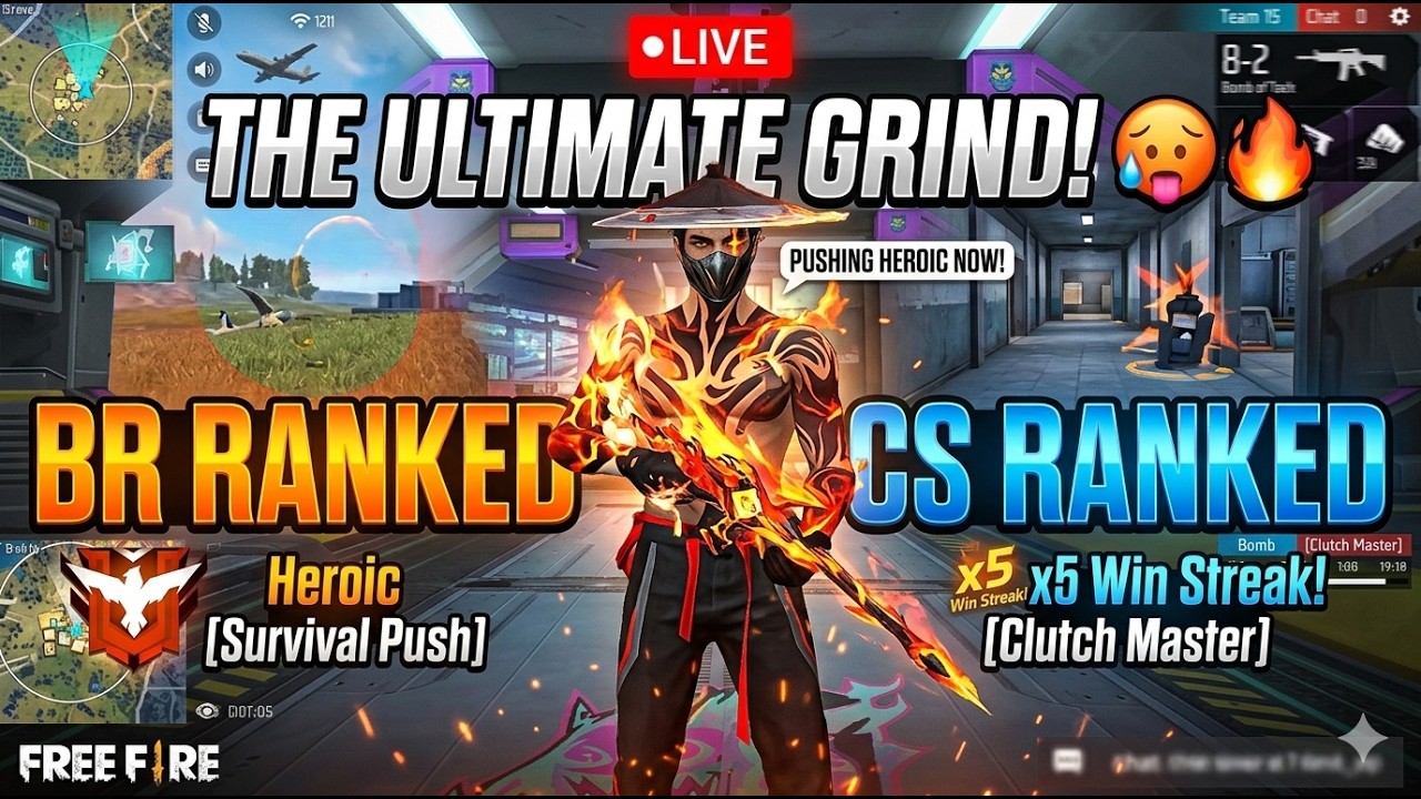 Free Fire LIVE 🔴 BR Ranked + CS Ranked Push | Road to Heroic | RZKGAMING