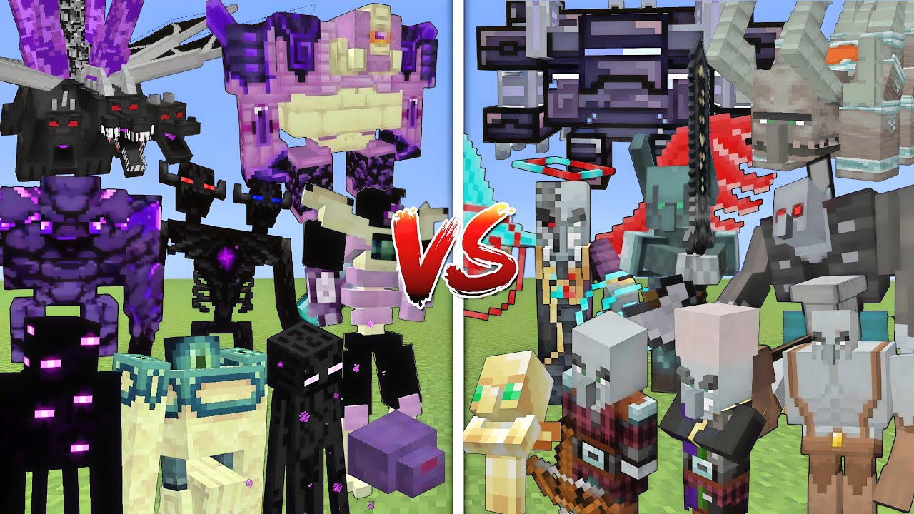 ALL MUTANT ENDERMANS VS ALL MUTANT PILLAGERS ALLIANCE MOBS BATTLE IN MINECRAFT