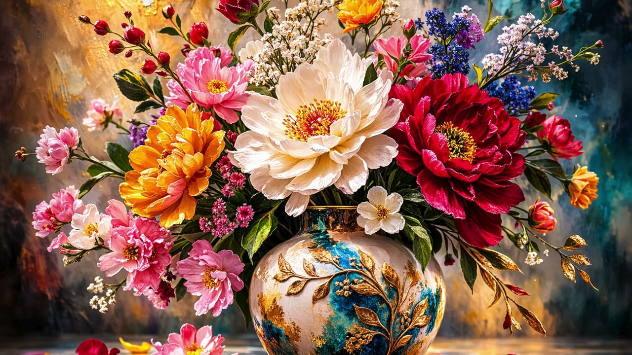 Beautiful Flower Vase Painting | 2 Hour Relaxing TV Frame Art | Floral Decor Visual