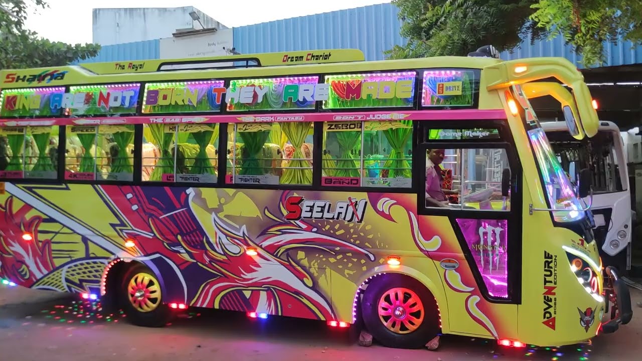 TATA 407 COACH VAN BODYBUILDING LED LIGHT AIRHORN AIRDOOR PU ART PAINTING MAZDA MAHINDRA GLASS TOP
