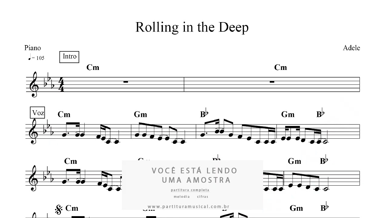 Partitura de Teclado Rolling in the Deep - Adele