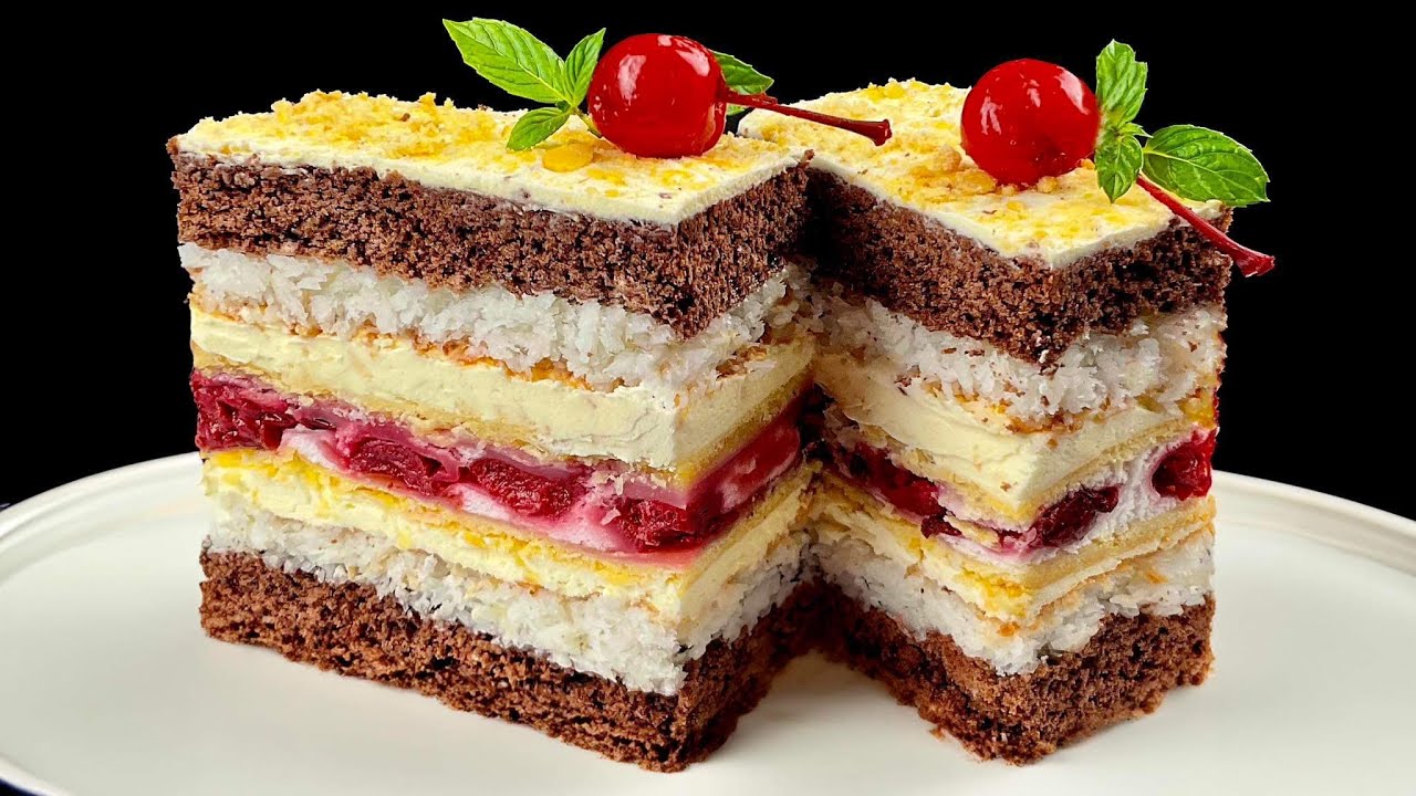 🍰 БАУНТІ З ВИШНЕЮ🍰Фурор за столом! ( рецепт пляцка)