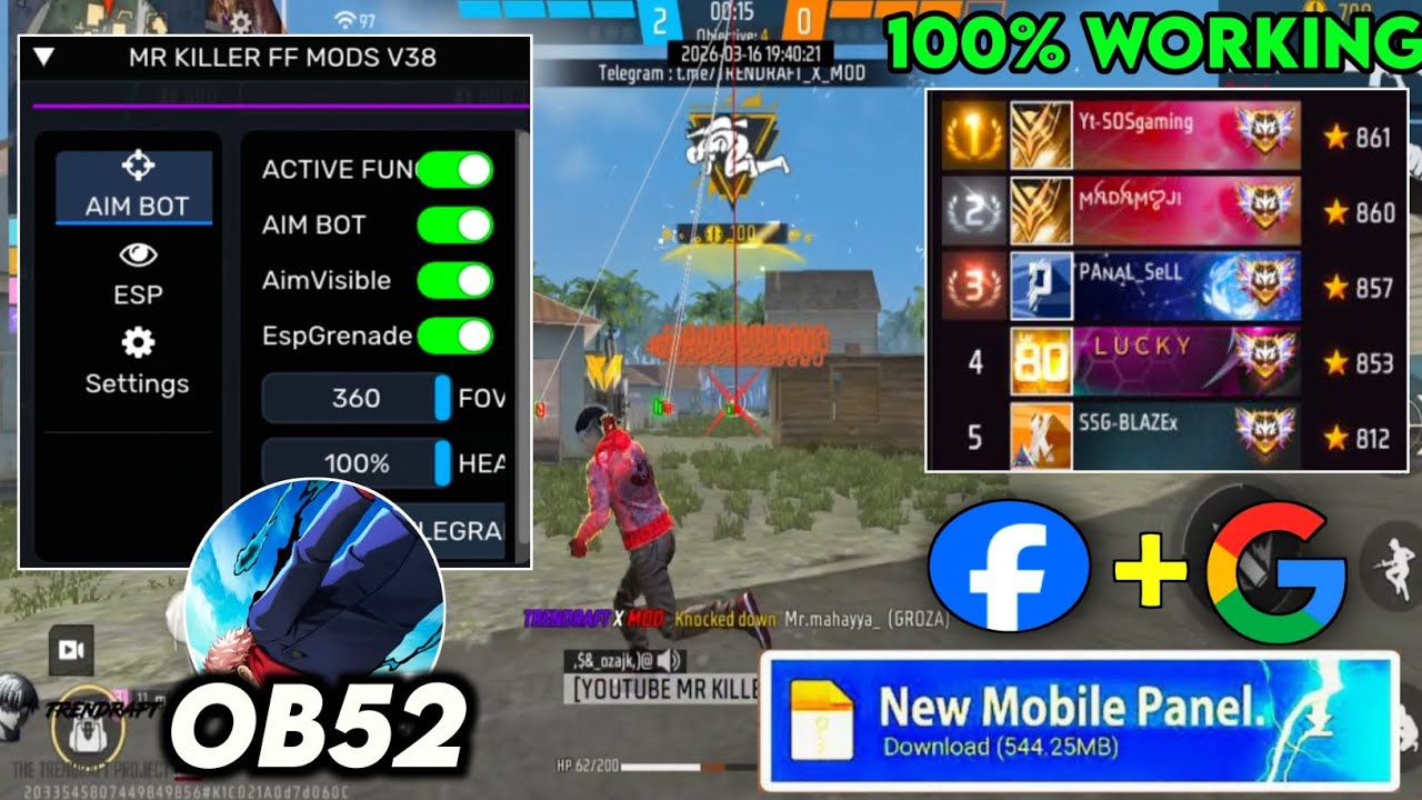 OB52 FREE FIRE MOD MENU 🔥 UNLIMITED DIAMOND HACK 🔥 FF MOD MENU APK 2026