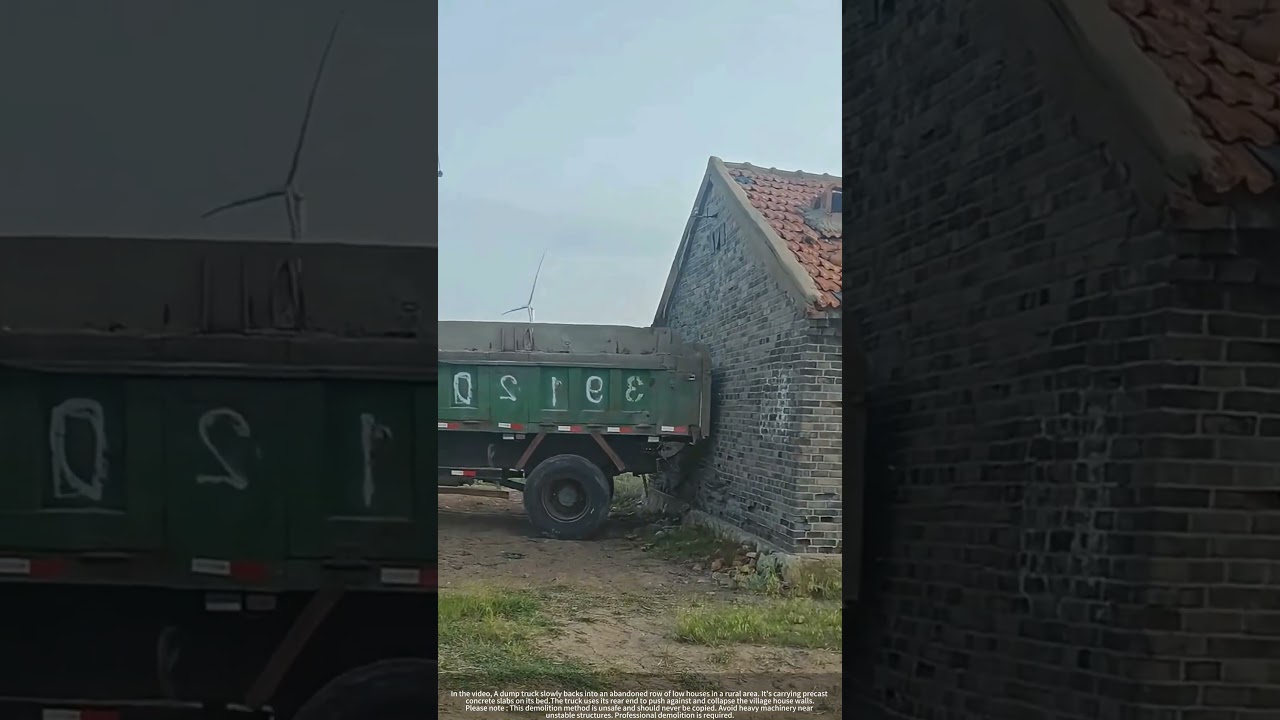 Abandoned Village House Demolition with Dump Truck