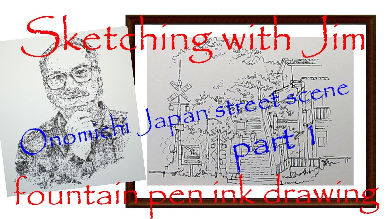 Onomichi Japan scene ink and watercolor drawing part.1 (the drawing)