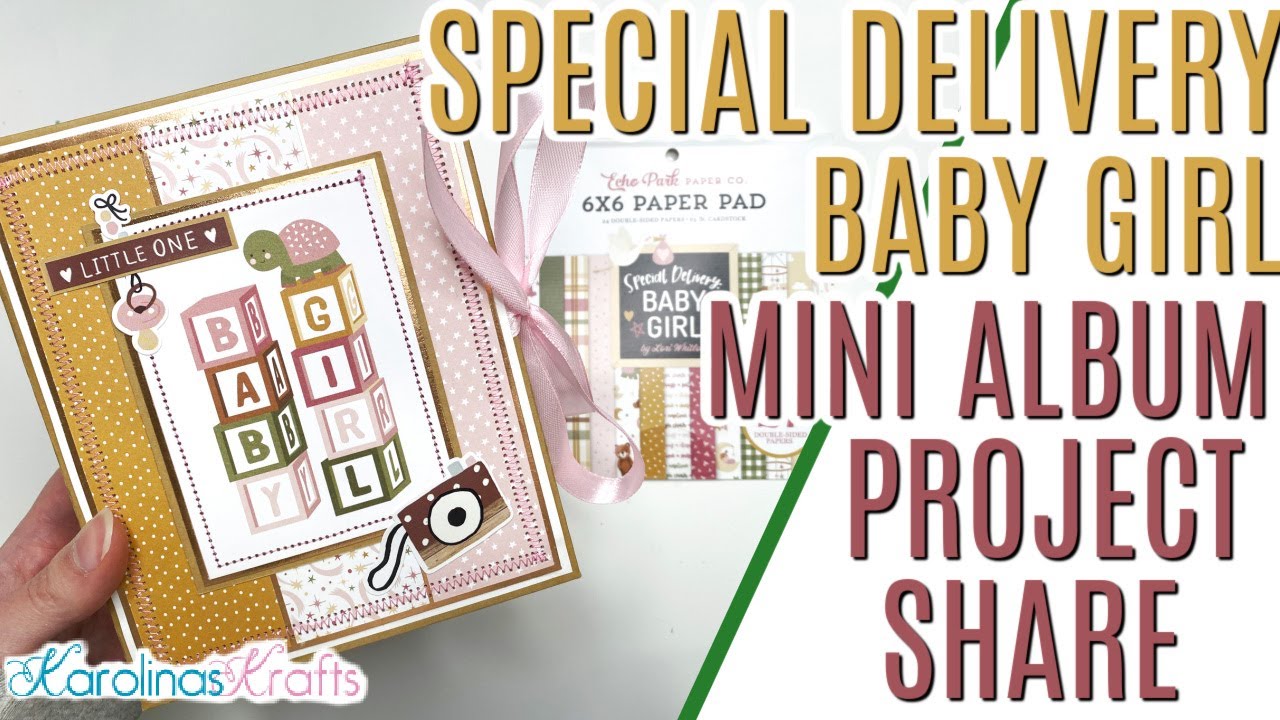 Baby Girl Mini Album Project Share & Linked TUTORIAL using Special Delivery Baby Girl by Echo Park