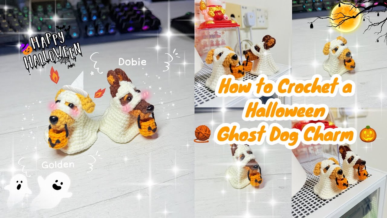 How to Crochet a Halloween Ghost Dog Charm 🧶🎃 | Cute Puppy DIY