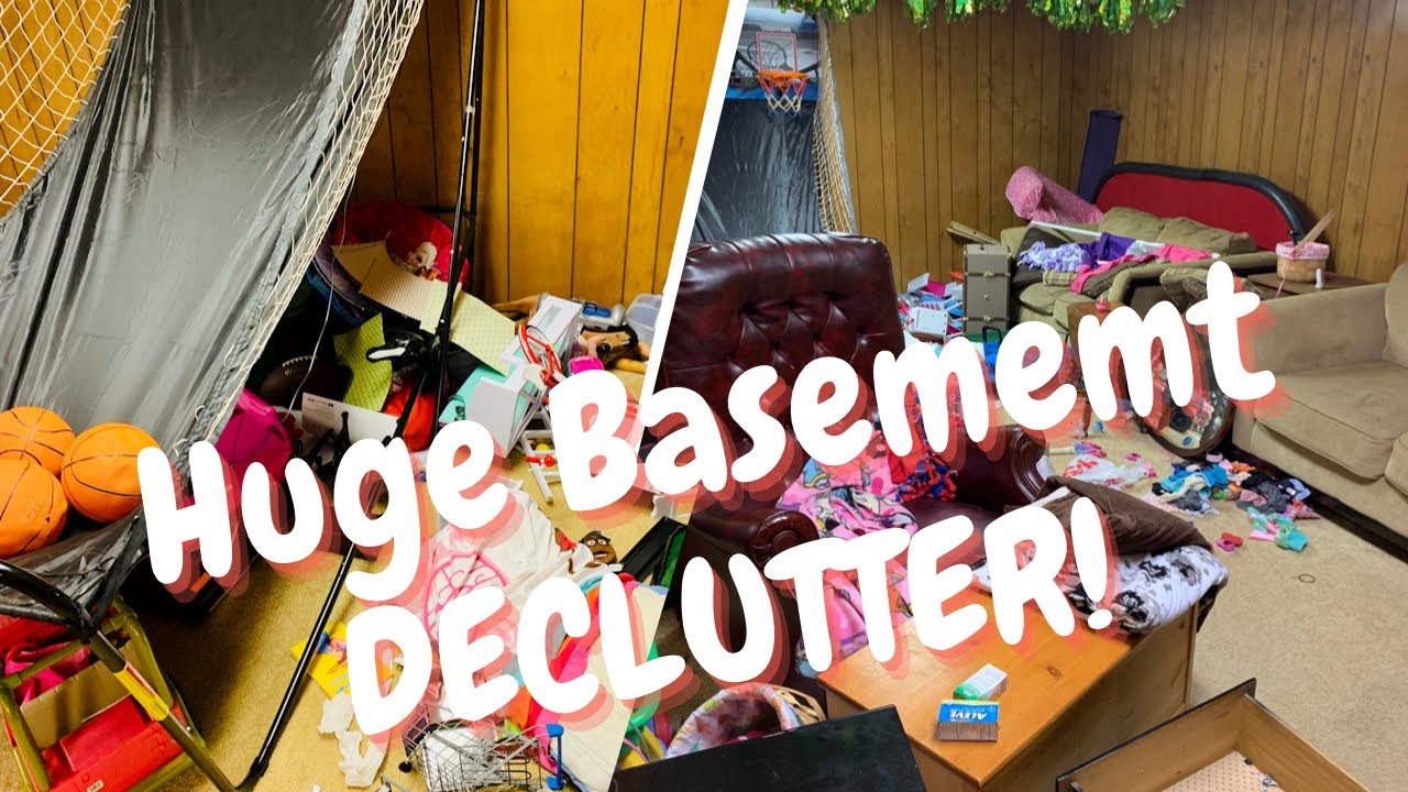 MASSIVE BASEMENT DECLUTTER/ decluttering the finished part of my basement. What a mess 🤦‍♀️