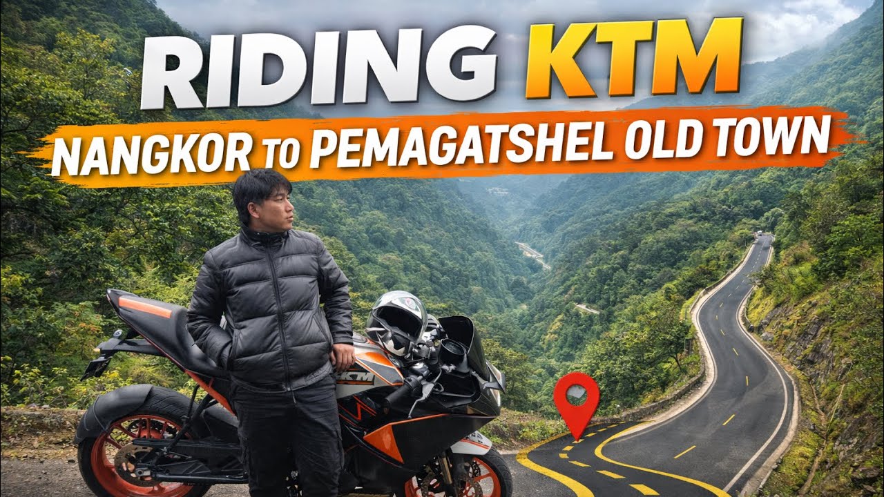 Riding KTM on the road of Nangkor-Pemagatshel Old Town 