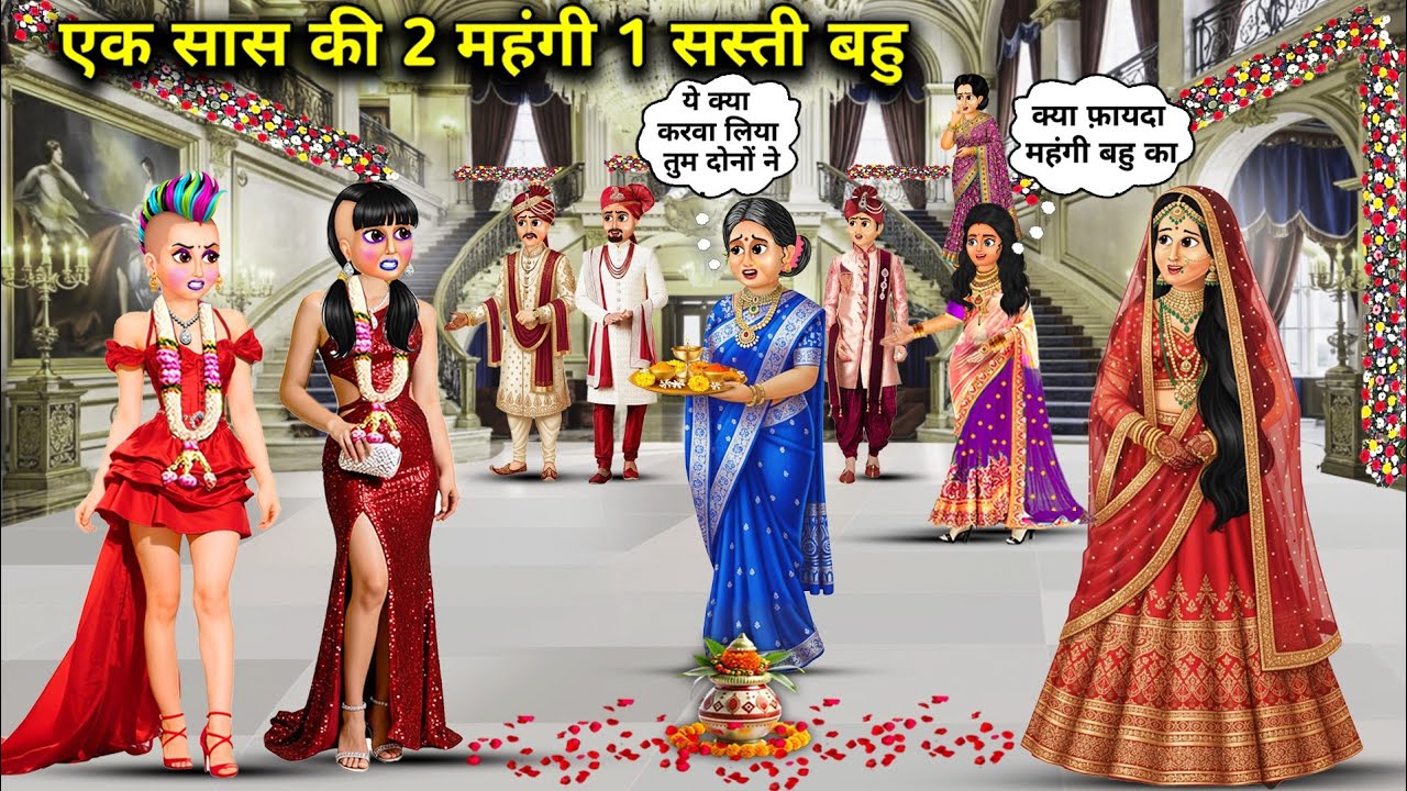 एक ग्वार vs 2 मॉडर्न बहु का गृहप्रवेश||Hindi Cartoon Stories|| One mother-in-law has 2 expensive and