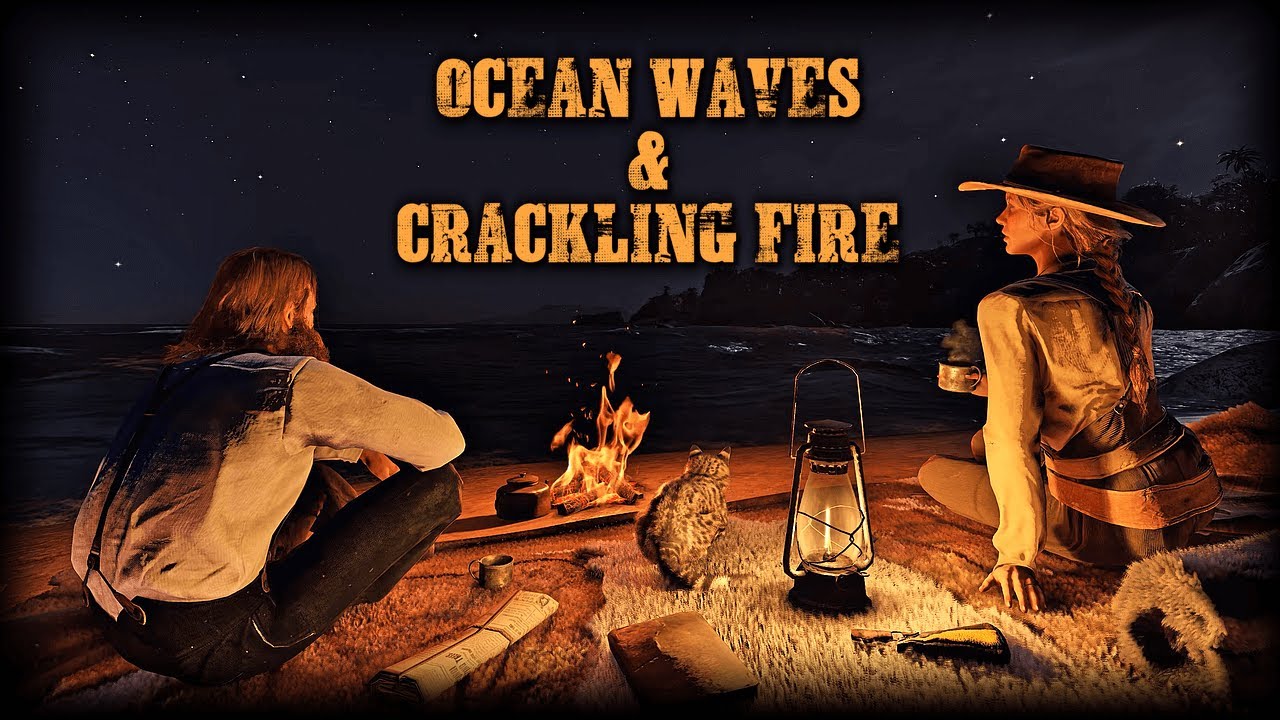 Ocean Waves & Crackling Fire – RDR2 ASMR (Night Campfire)