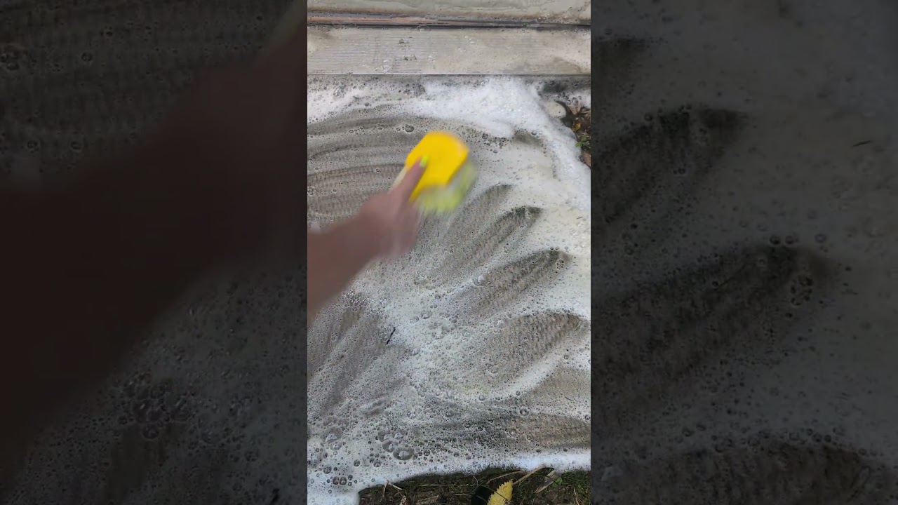 Concrete Scrub with Yellow 💛 ✨ #asmr #asmrvideos #satisfying #cleaning #scrubbing #brushing