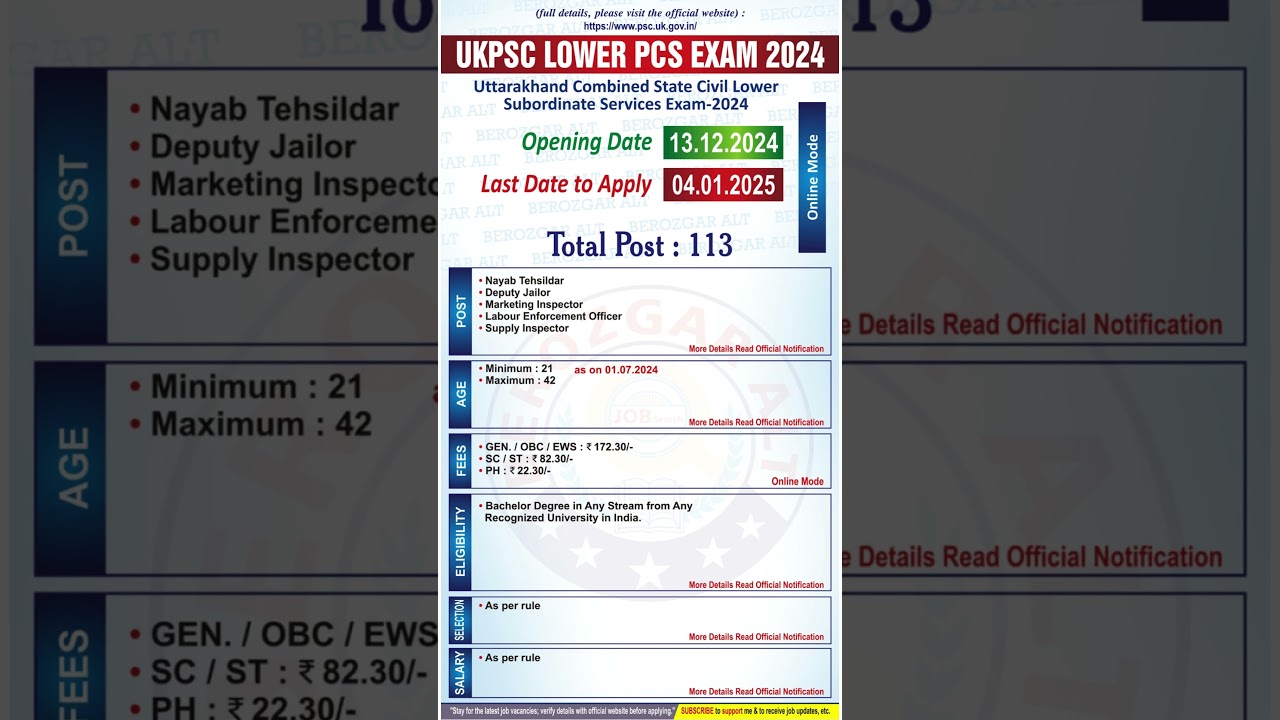UKPSC Lower PCS Exam 2024 2024 | UKPSC Lower PCS Vacancy 2024 | UKPSC New Recruitment