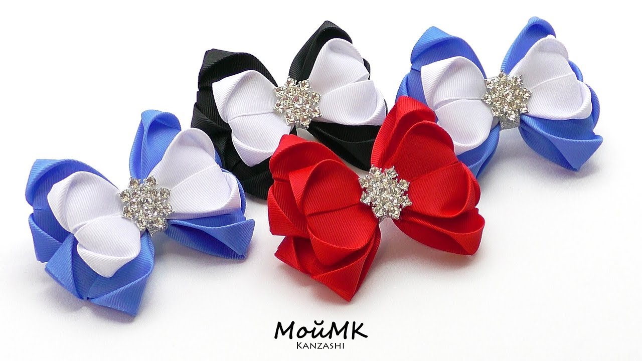 Бантики из репсовой ленты Канзаши МК DIY Hair Bows tutorial МойМК