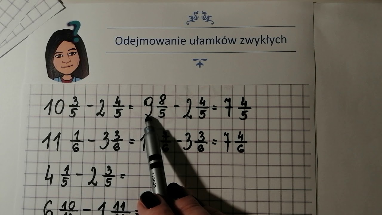 Odejmowanie ułamków zwykłych - klasa 4