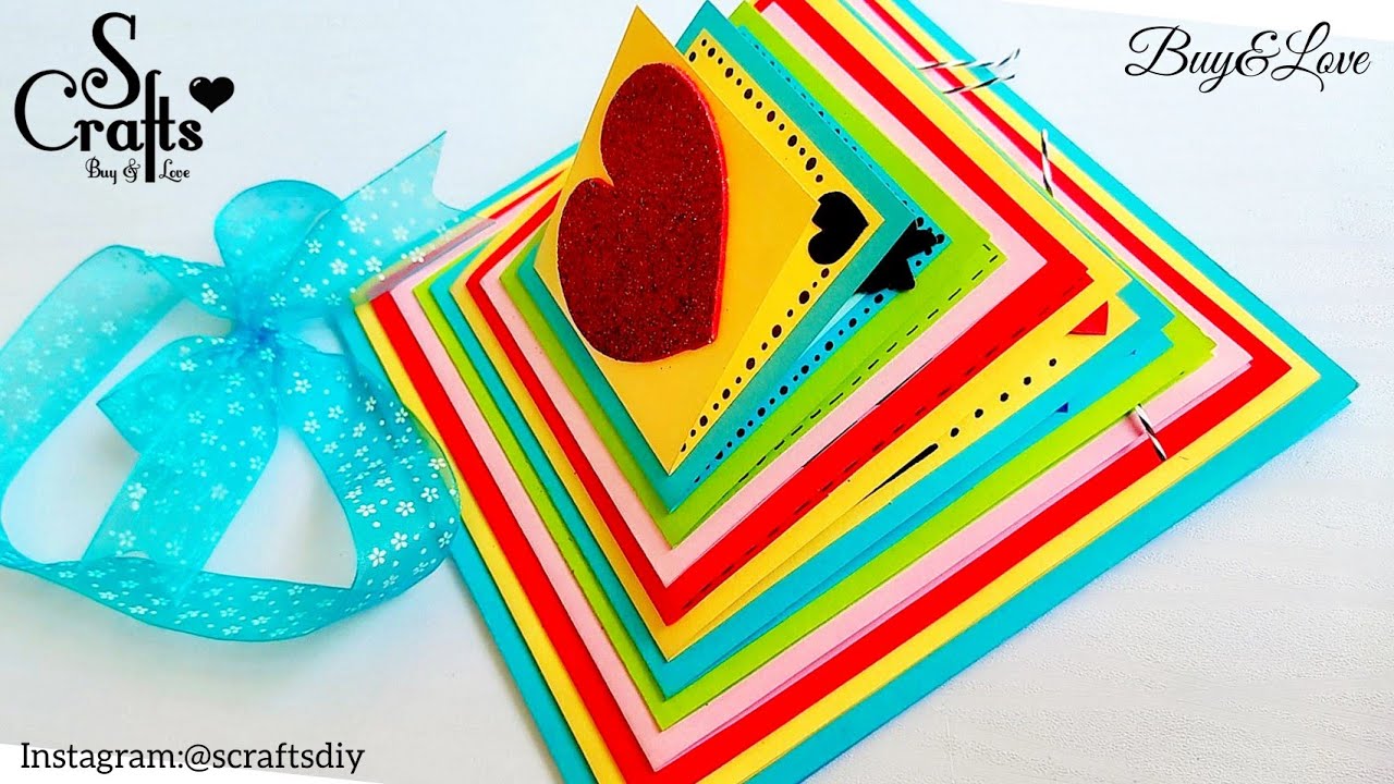 Pyramid Scrapbook Card 13 layers 🌈| S Crafts | greeting card ideas | handmade gift ideas | handmade