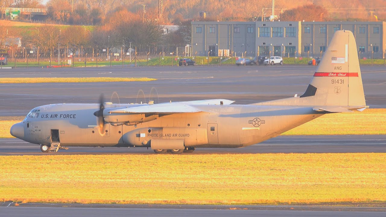 [4K] PERFECT WINTER LIGHT 2 USAF Lockheed Martin C130J Takeoffs at Prestwick Airport