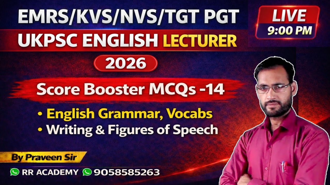 English Grammar Score Booster MCQs-14 | UKPSC ENGLISH Lecturer 2026 |EMRS TGT PGT English