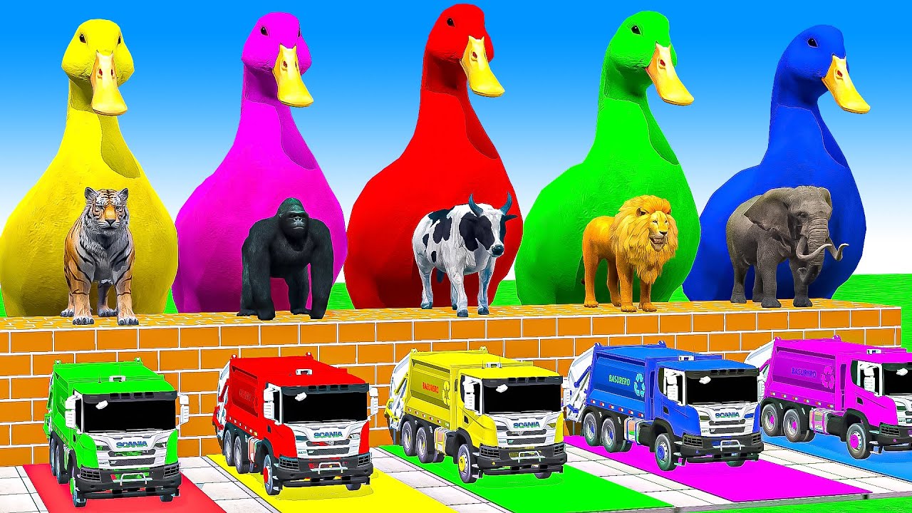 Long Slide Game With Cow Elephant Gorilla Hippopotamus Tiger - 3d Animal Game - Funny 3d Animals