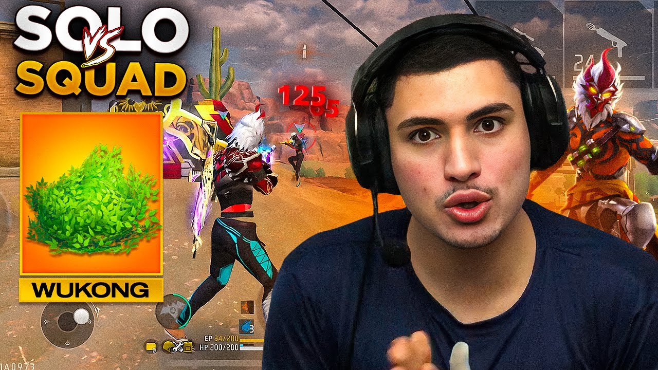 O WUKONG CONTINUA UM ABSURDO NO SOLO VS SQUAD!! FREE FIRE MOBILE