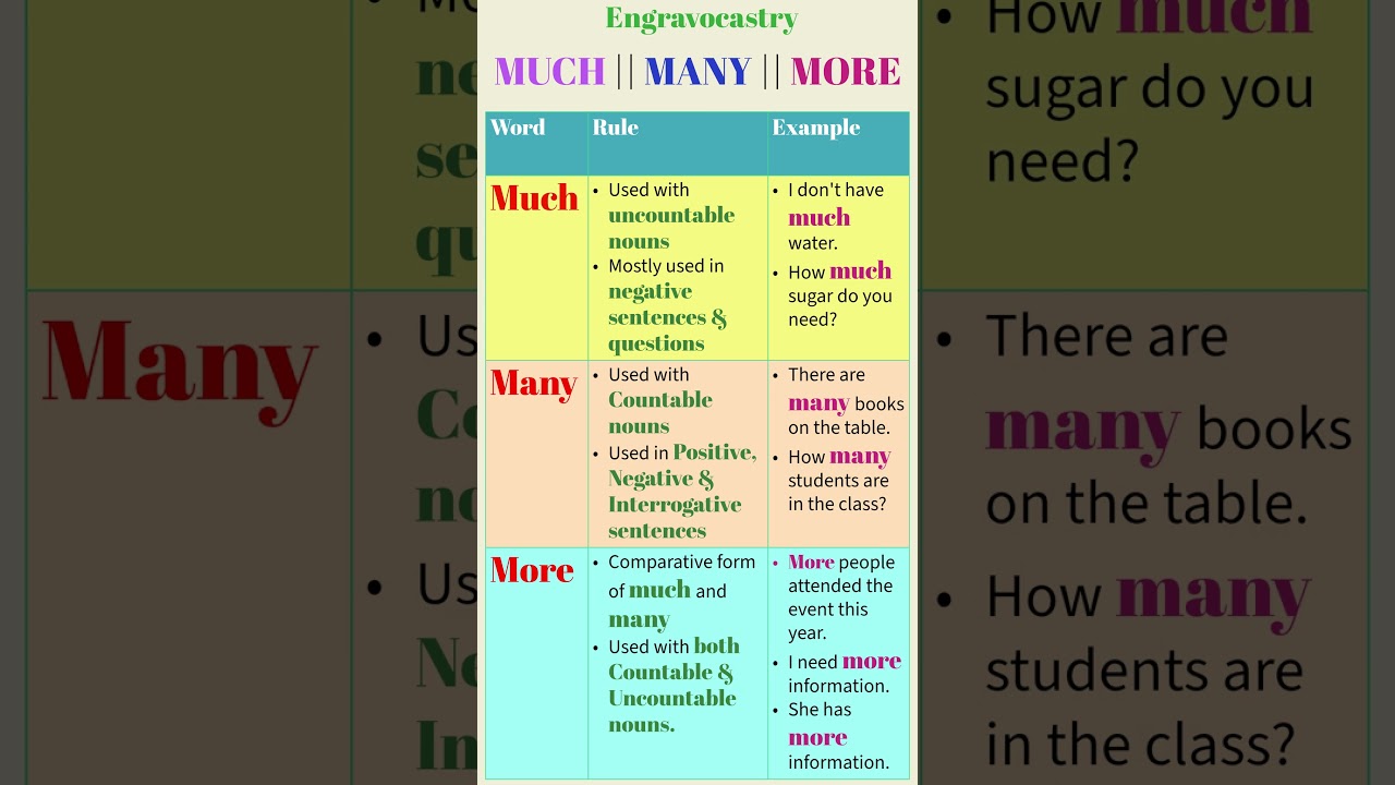 Much vs. Many vs. More | Much | More | Many | Adjectives | English Grammar #engravocastry