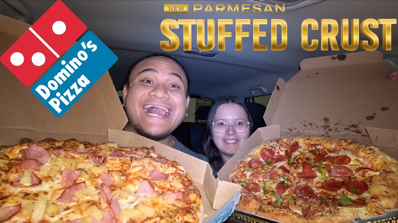 Domino’s Pizza MUKBANG! Insane cheese pull! Stuffed crust pepperoni pizza & Hawaiian pizza!