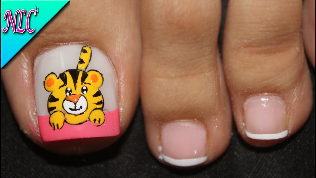 DISEÑO DE UÑAS PARA PIES TIGRE Y FRANCÉS - TIGER NAIL ART - FRENCH NAIL ART - NLC
