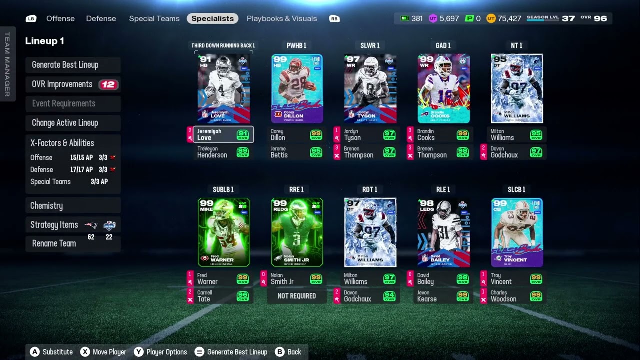 Madden 26 Season 6  Level 37 New England Patriots Theme Team 97 overall Noah Smith Jr p2