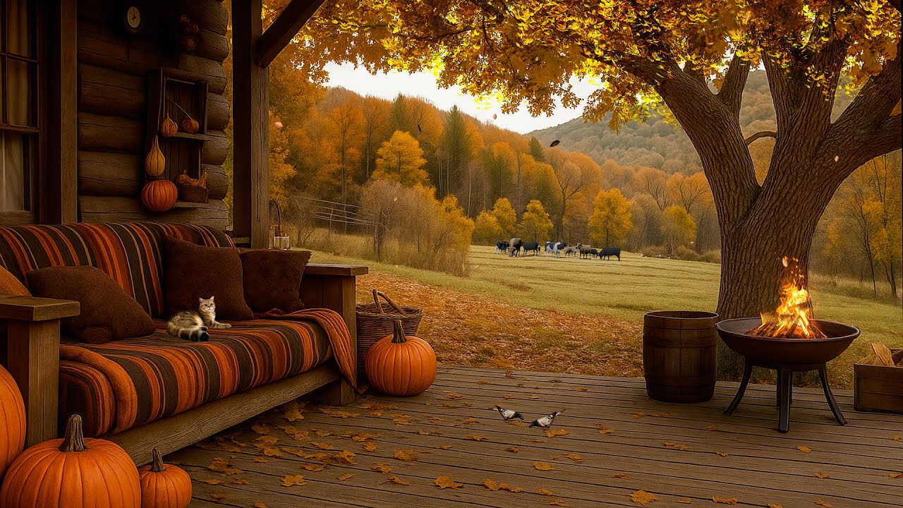 Cozy Autumn Porch Ambience 🍁🔥 Crackling Fire & Peaceful Fall Sounds