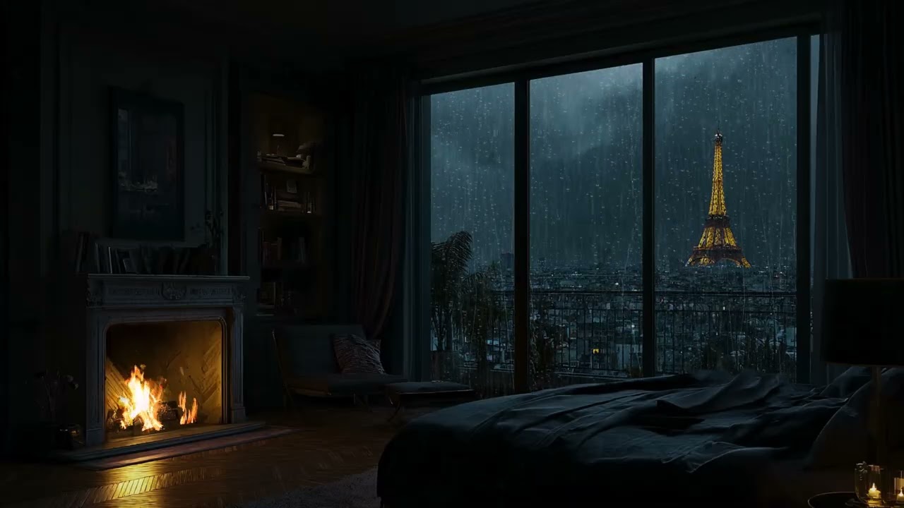 (No Ads)☔Rainy Night in a Luxury NYC High-Rise | Soft City Lights & Cozy Bedroom for Deep Sleep