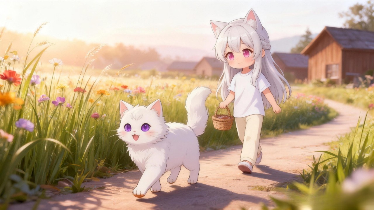 Cozy Cat Village 🌸🐱 | Flower Field Morning for Focus & Peace