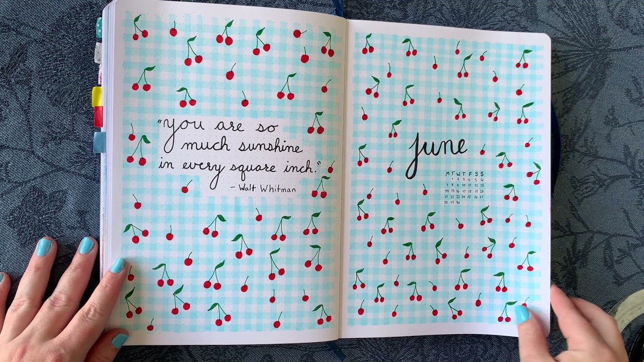 June Plan With me! Bullet Journal Setup: Gingham/Cherries Theme! Simple setup.
