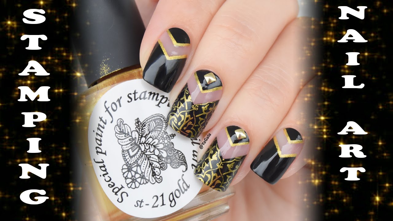 Black and Gold nails / Стэмпинг дизайн