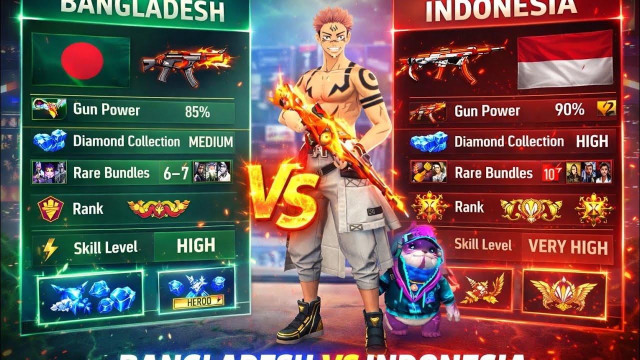 Who is Strong? 🇧🇩 vs 🇮🇩 | FF Calculation VS
