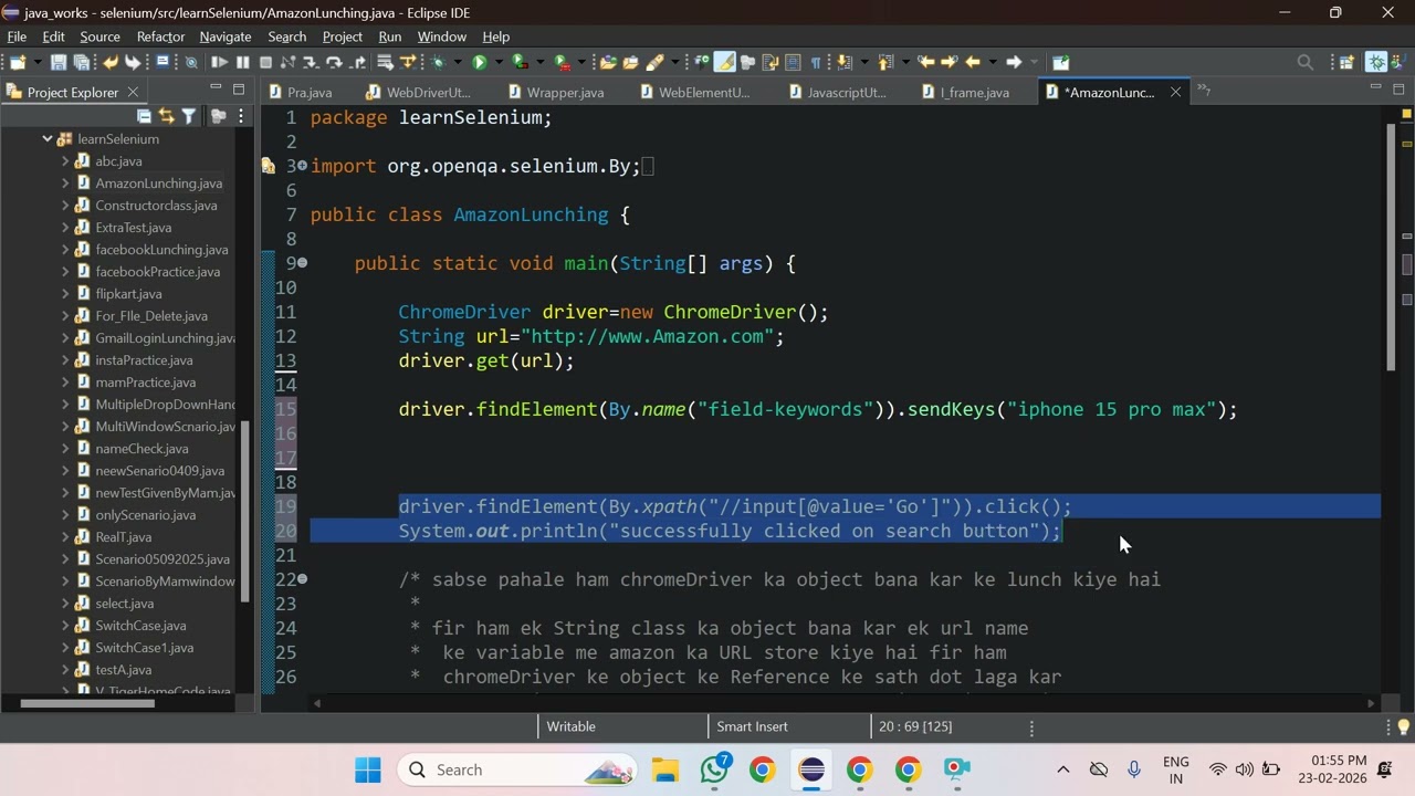 Exception Handling  try  {} catch{} (23-02-2026 )