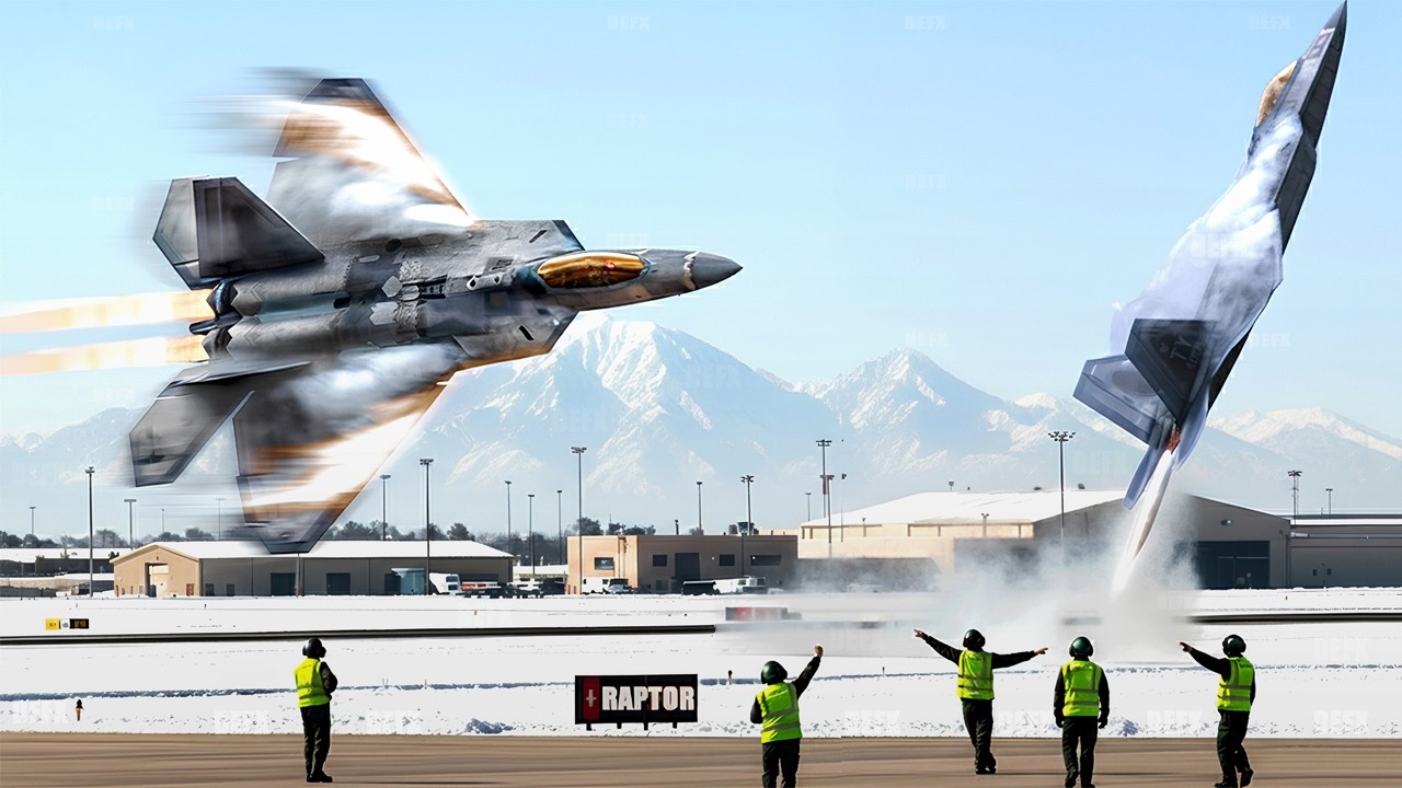 Дания в шоке! Пилот американского истребителя F-22 Raptor взлетает на высокой скорости.