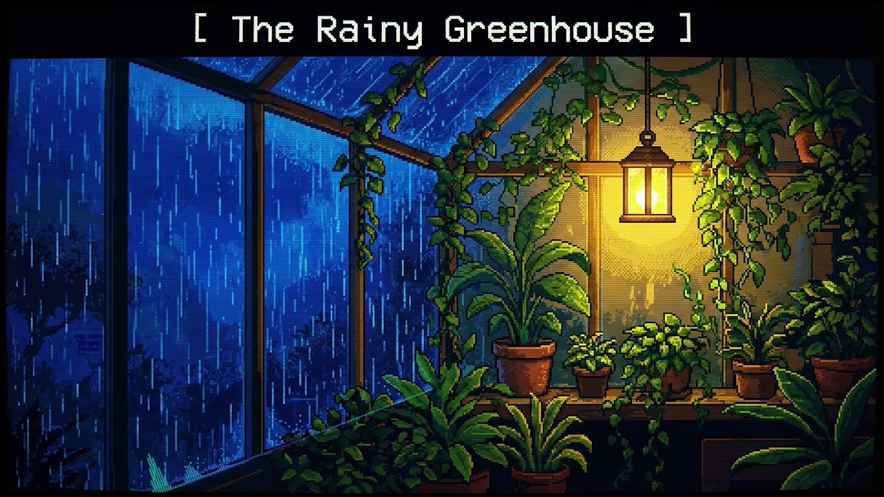 The Rainy Greenhouse | Safe Inside 16-bit Ambience [ 1 Hour Loop ]