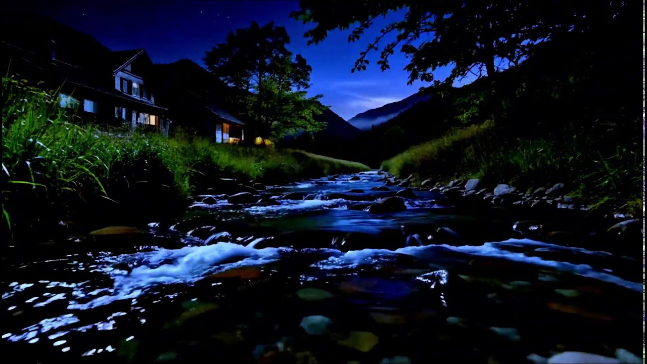 Dark Night River Ambience 🌌 10 Hours of Flowing Water & Crickets | Sleep, Relax, No Music