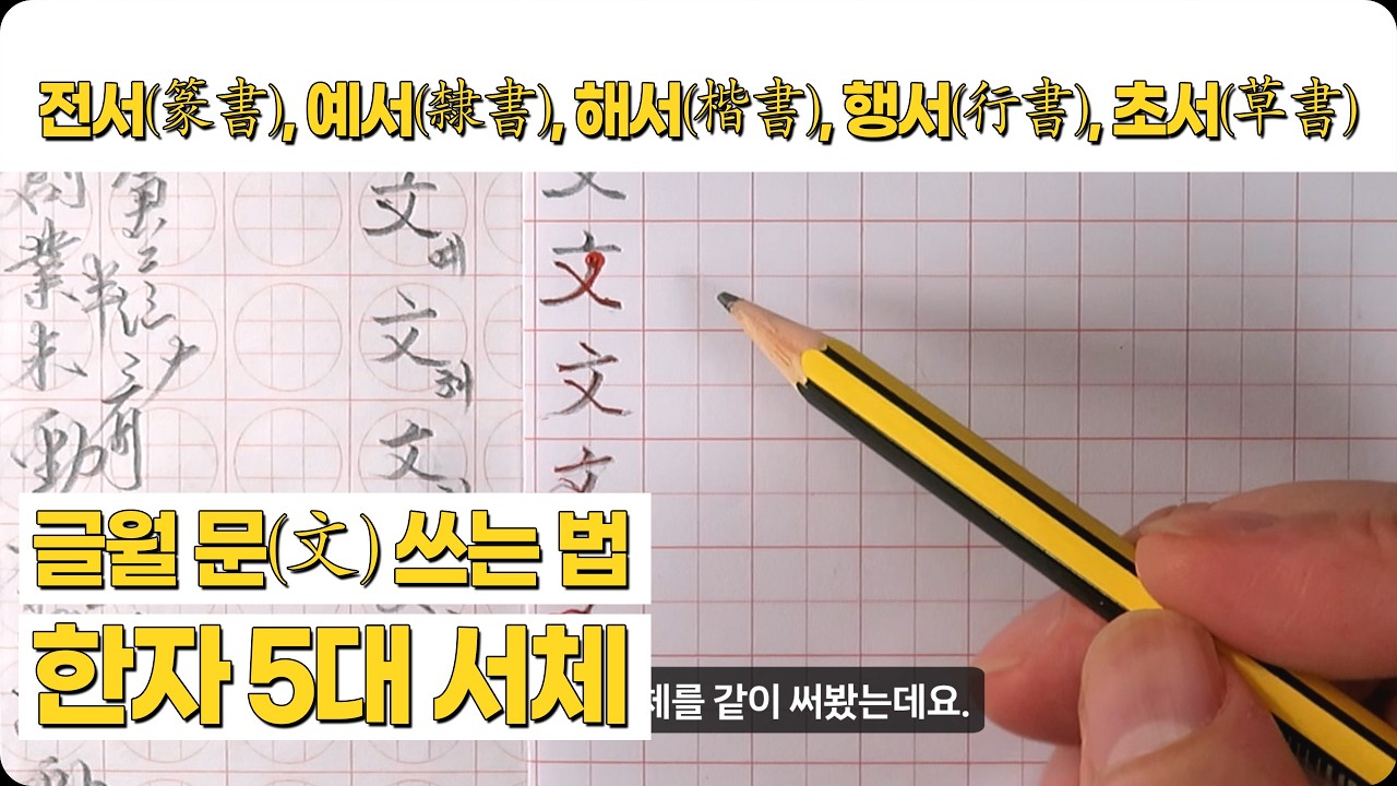 전서, 예서, 해서, 행서, 초서체로 글월 문(文) 쓰는 법